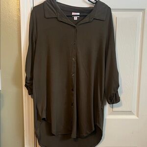 LuLaRoe Valentina Olive Green Button-Down Shirt